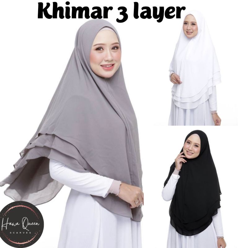 Khimar Labuh Murah 3 Layer Heavy Chiffon Tudung Umrah Hitam Putih ...