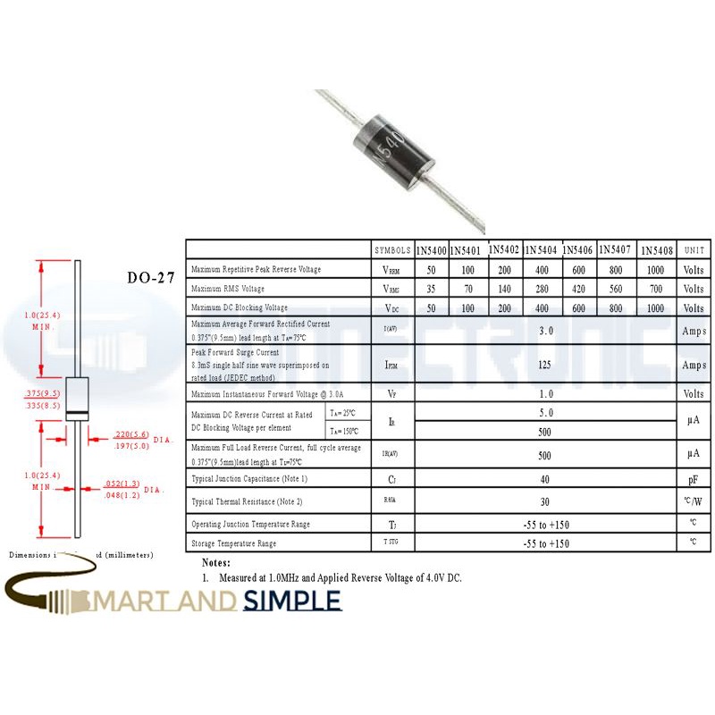 50 Pack) 1N5404 Rectifier Diode 3A 400V DO-201AD Axial Silicon Diodes