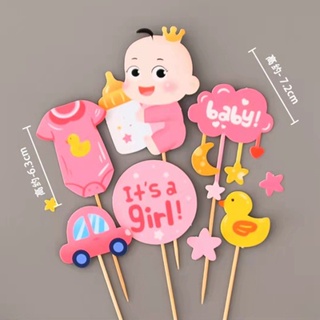 JS Bakery Store】Cute Baby boy girl newborn fullmoon cake topper