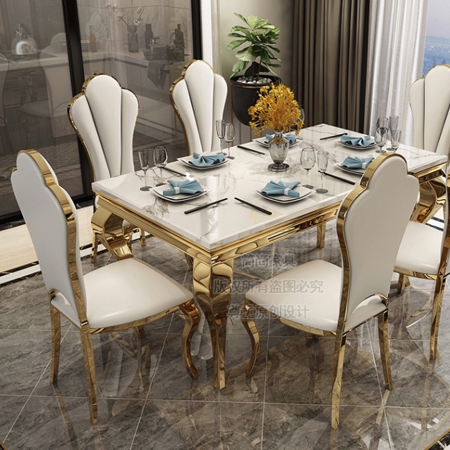 Luxury Marble Dining Table 8 Seater Rectangular Dining Table Modern Minimalist Set Meja Makan 