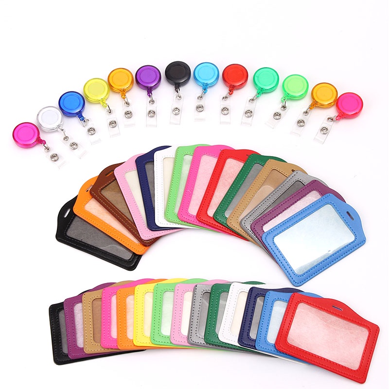Badge Leather Card Holder Name Tags Holders ID Protector Case Cover