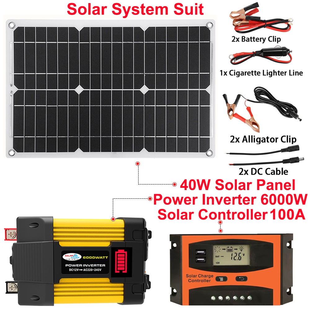 HAOSONG Solar system Set 6000W Power Inverter 12V to 220V+40W Solar ...