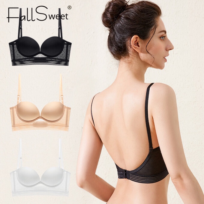 Fallsweet Women Sexy Lace Backless Bra Underwire Push Up Brassiere Open