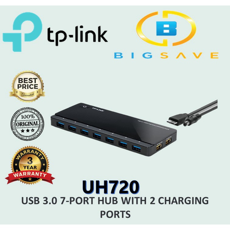 TP-LINK UH720 USB 3.0 7-PORT HUB WITH 2 CHARGING PORTS | Shopee Malaysia