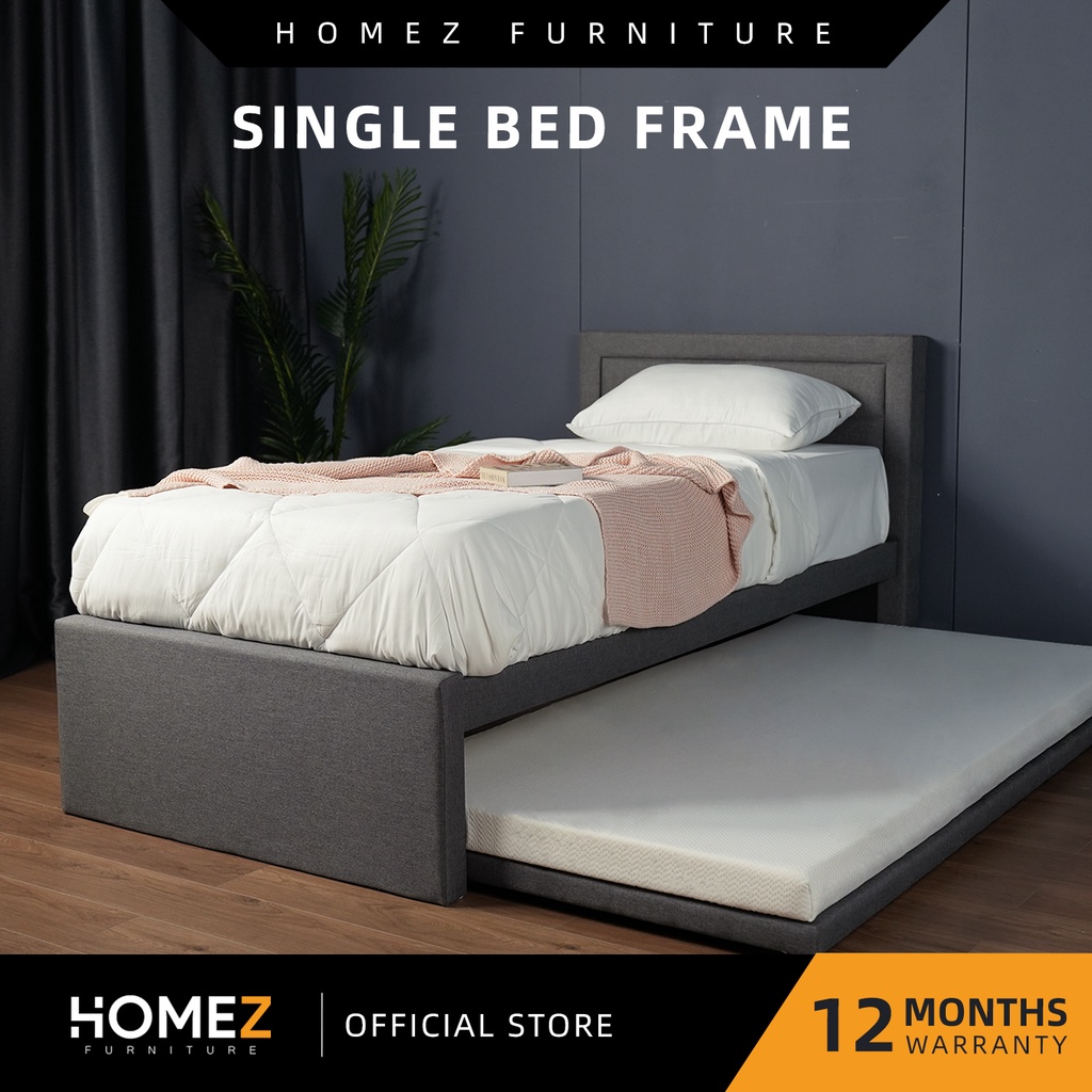 Free Shipping Homez Divan Single Size Bed Frame Pull Out Bed Katil Single High Headboard Linen 