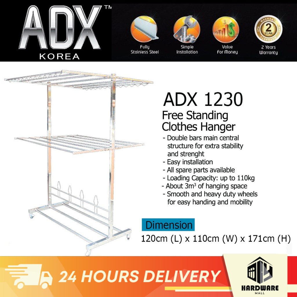 ADX 1230 Roller Cloth Hanger Stainless Steel Bar Free Stand Clothes ...