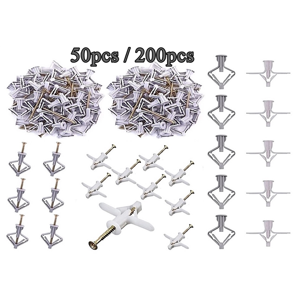 50pcs 200pcs Plastic Toggle Anchors Aircraft Clip Butterfly Wall Plug