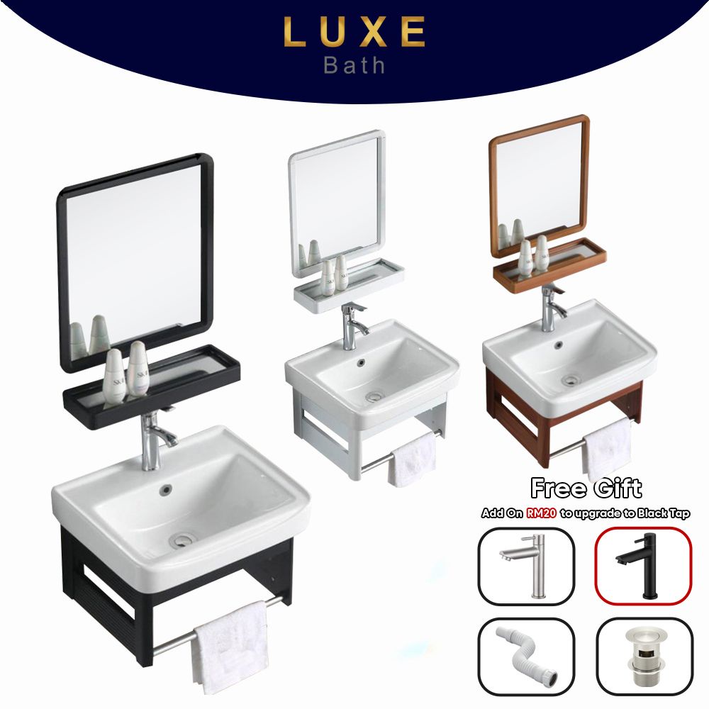 LUXE Bath Aluminum Bathroom Basin Set Ceramic Basin with Mirror and Shelf Basin