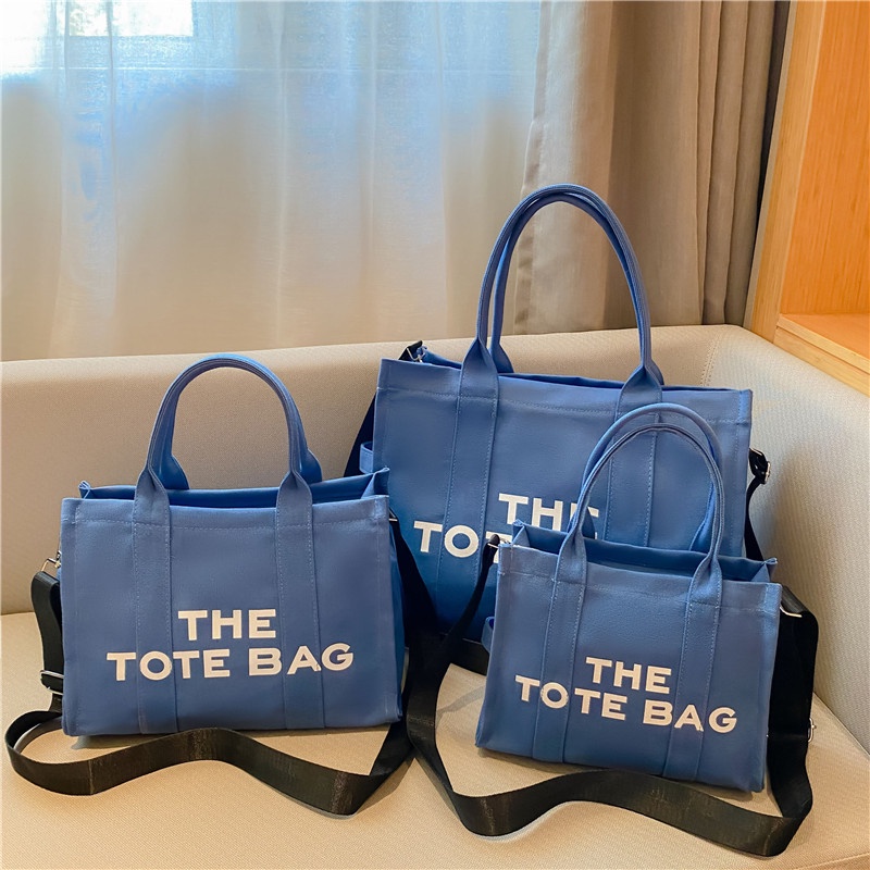 Canvas Portable Tote Bag Solid Color Printing Letter Shoulder Messenger ...