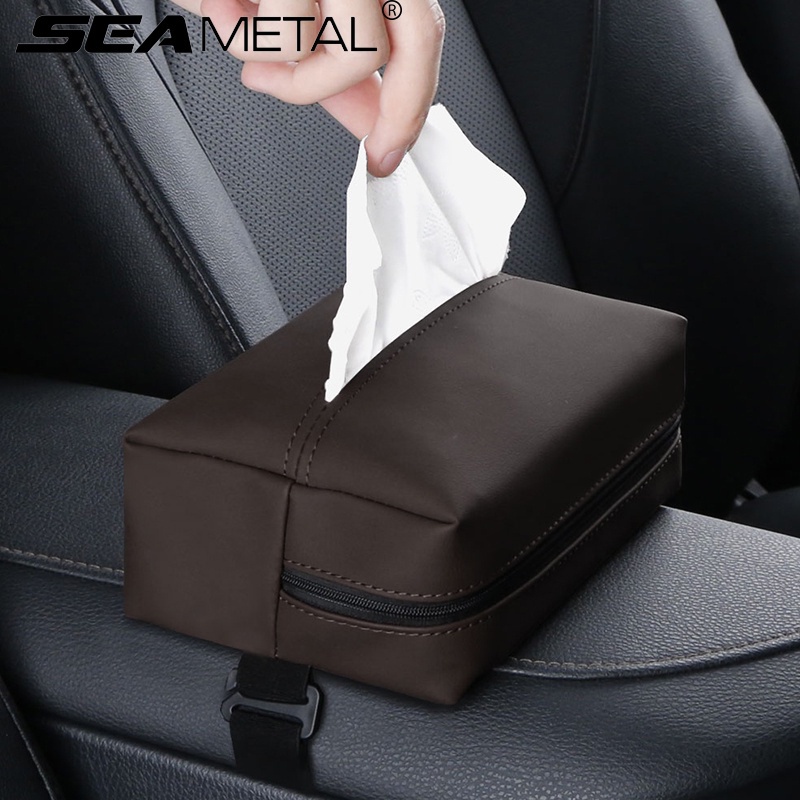 SEAMETAL Car Tissue Box Cow Leather Tissue Holder Automobile Armrest
