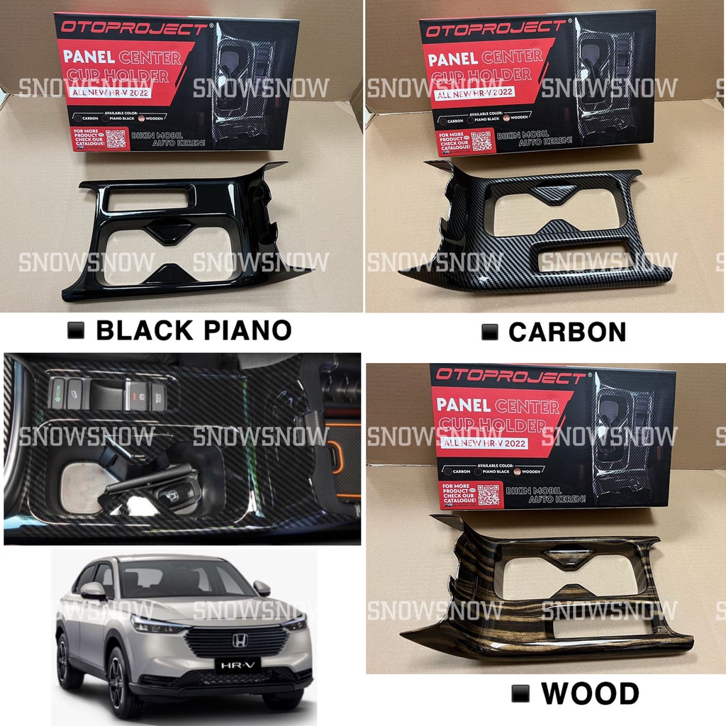 HITAM Panel Center Cup Holder Car Honda HRV 2022 UP Black Wood Carbon