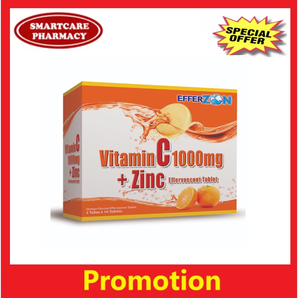 Efferzon Vitamin C 1000mg+Zinc Effervescent 30tablets/10tablets ...