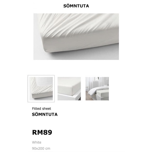Ikea (SINGLE) Somntuta Fitted Sheet, White (90x200cm) Shopee Malaysia