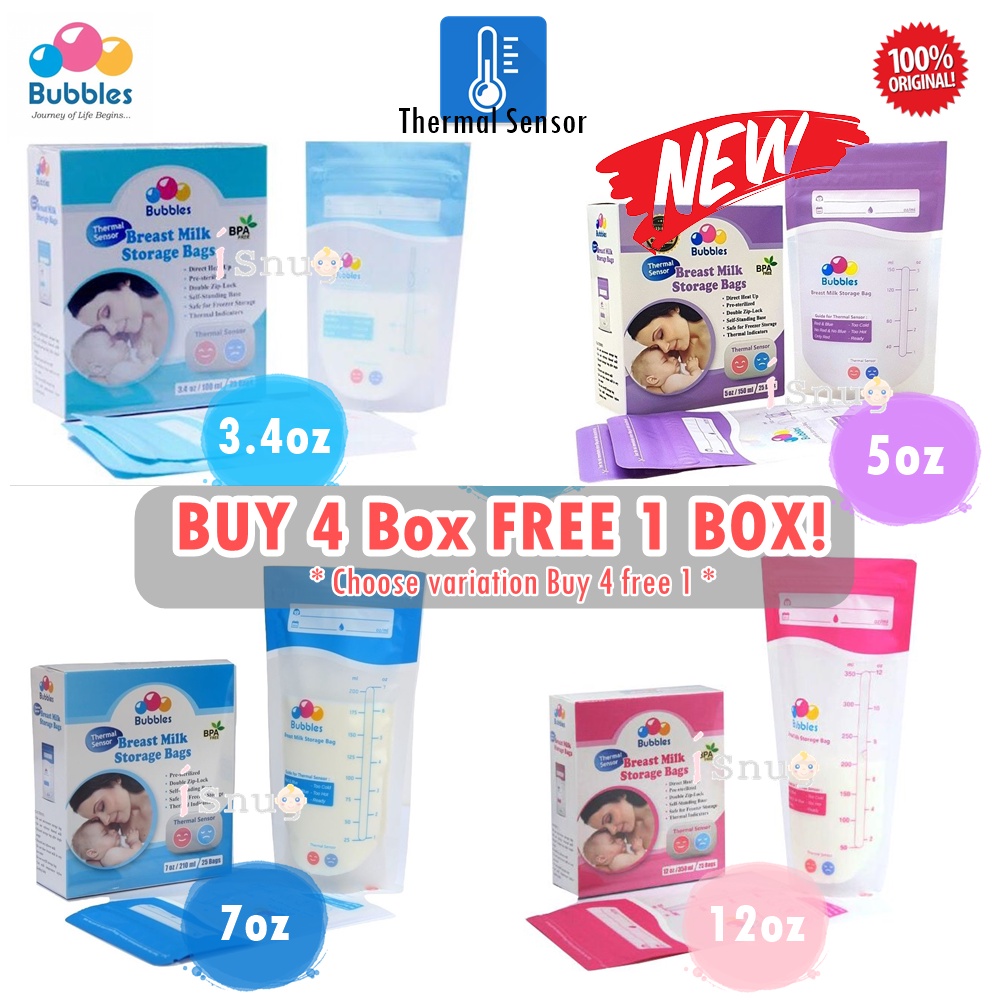 Bubbles Thermal Sensor Double Ziplock Breastmilk Storage Bags 3.4oz 5oz 7oz 12oz Shopee Malaysia