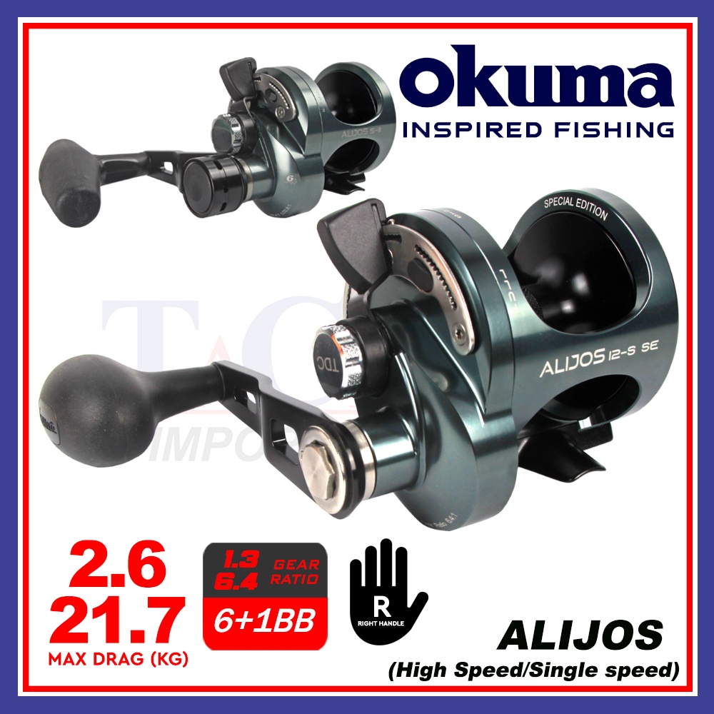 2 Speed Single Speed Lever Drag Reels Okuma Alijos Fishing Reel (6BB) Right  Handle