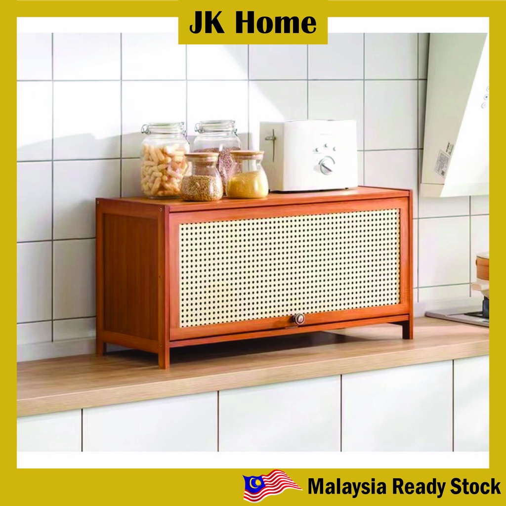 JK HOME 2 Tier Kitchen With Doors Microwave Ovens Rack Bamboo