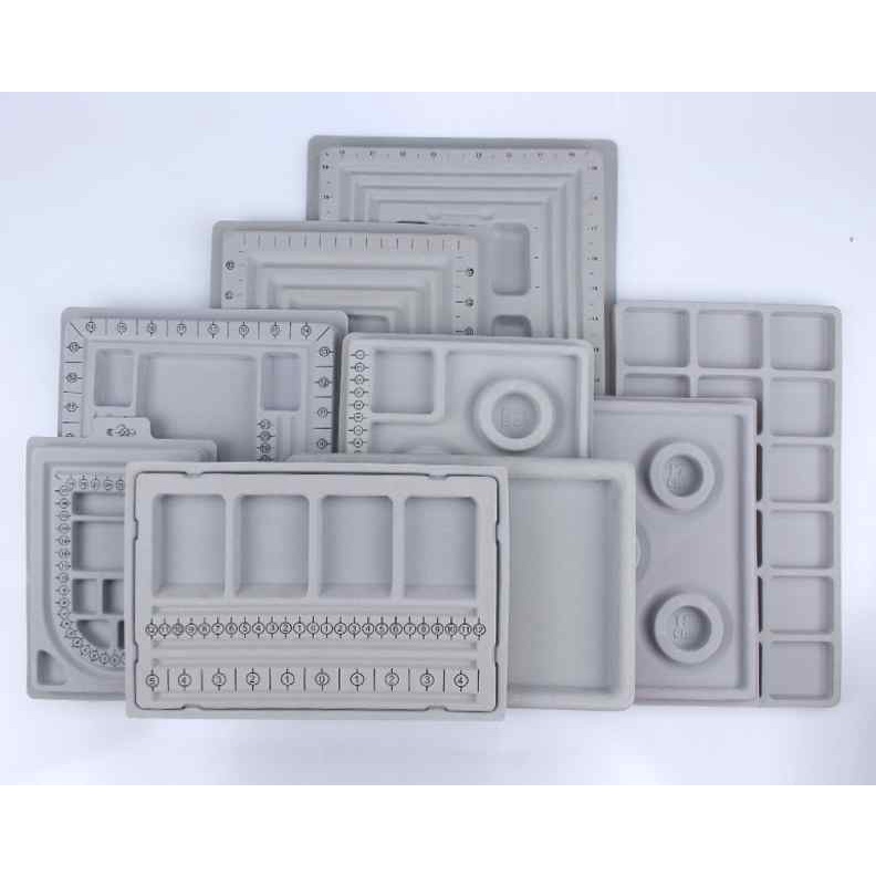 Jewelry Making Bead Board With Clear Lid – Grey Flocked, 6 Compartments & 3 U-Channels For Bracelet Necklace DIY