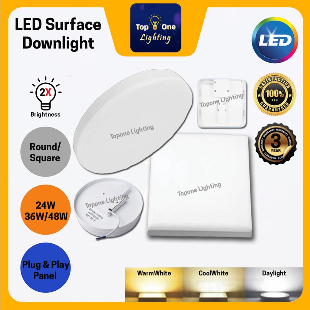 [3 YEARS WARRANTY] LED Round/Square Surface Downlight 24W 36W 48W ...