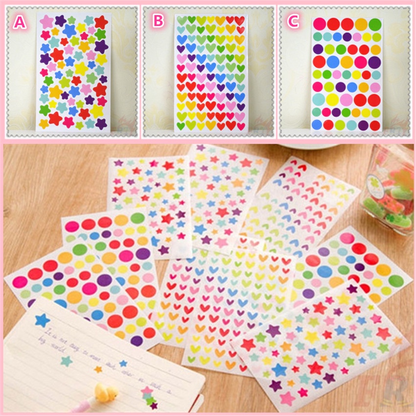 6Sheets/Set Practical Colorful Stickers Star / Love Heart / Round Dot ...