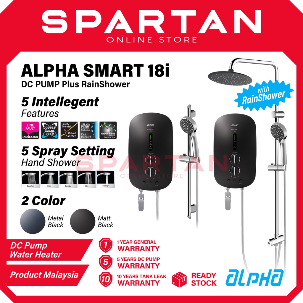 Alpha Instant Water Heater (DC Pump/Rain Shower) SMART 18 Series 5