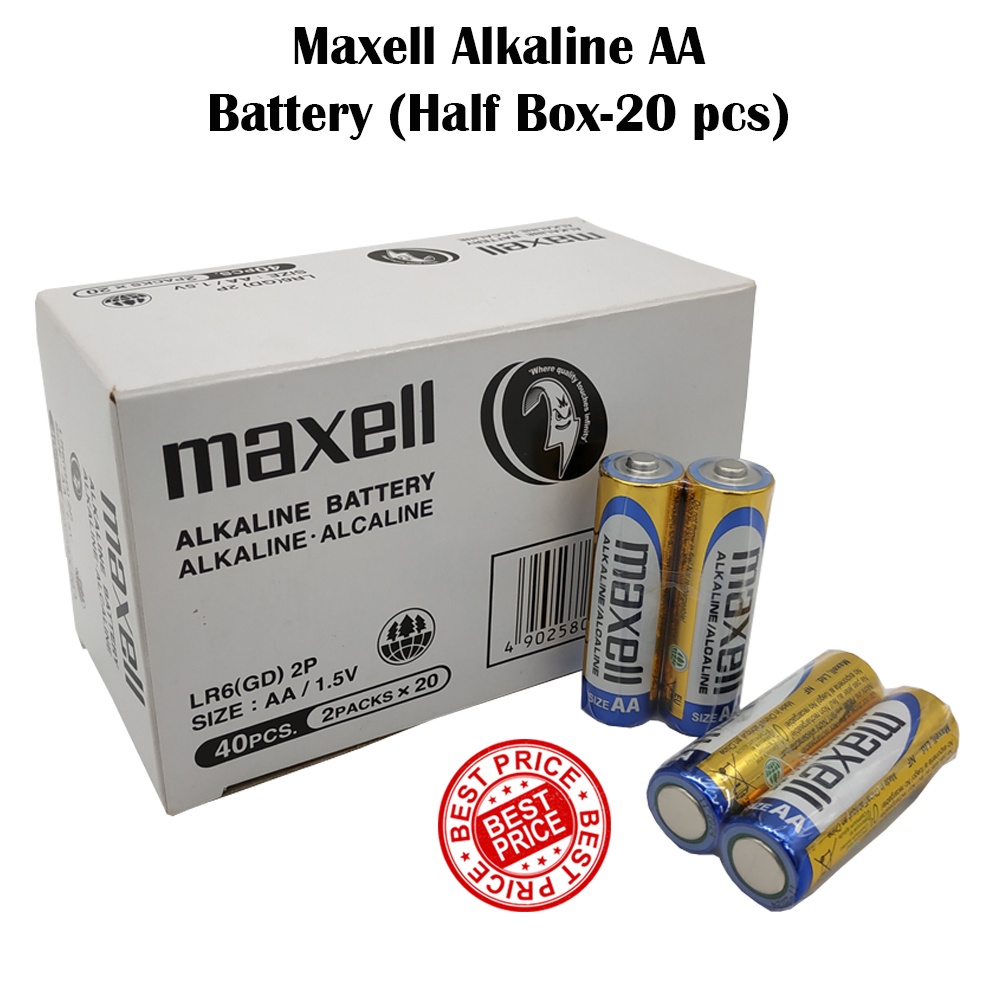 Maxell Alkaline Battery AA (Half Box - 20 Pcs)- 100% Original | Shopee ...