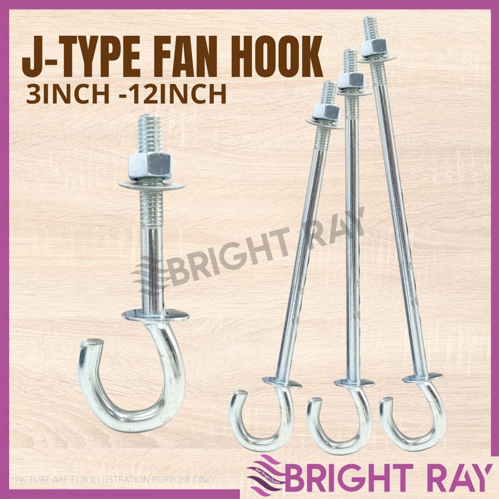 J Type Ceiling Hanger Fan Metal Hook Kipas Siling Fan Bracket Penyangkut Kipas Hammock Anchor