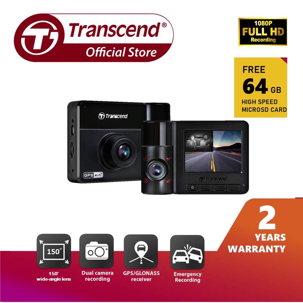 Transcend DrivePro 550 Dashcam Car Camera (64GB microSD) DP550 Dual ...