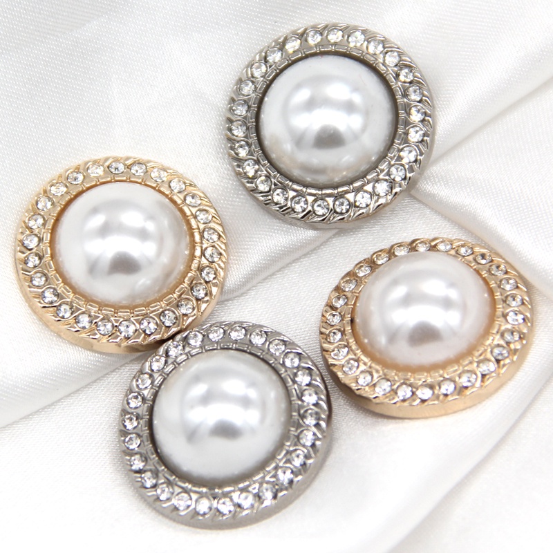 6Pcs/set Round Pearl Rhinestones Gold Metal Buttons For Clothing Female ...
