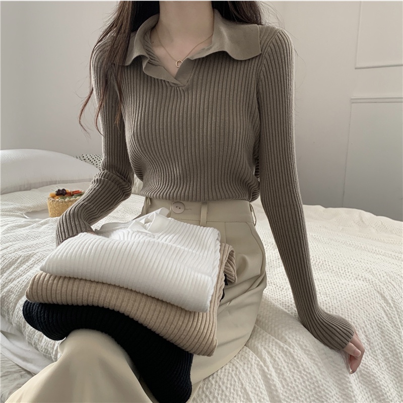 Korean Style Women Ladies Autumn Winter Slim Knitted Knitwear Knit POLO ...