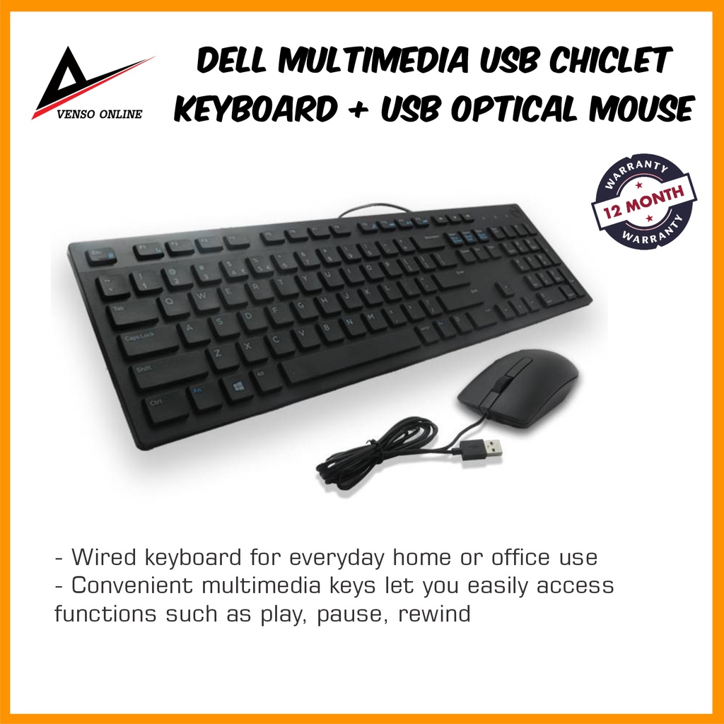 Dell KB216 Multimedia USB Chiclet Keyboard + MS116 USB Optical Mouse US