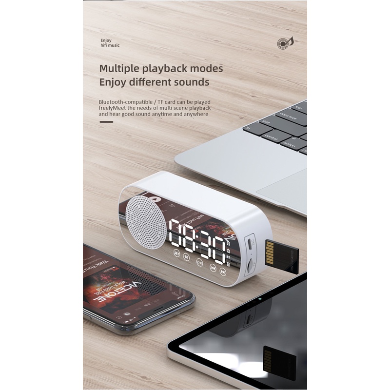 Twitch Z7 Bluetooth Speaker LED Digital Desktop Clock FM Radio Mirror