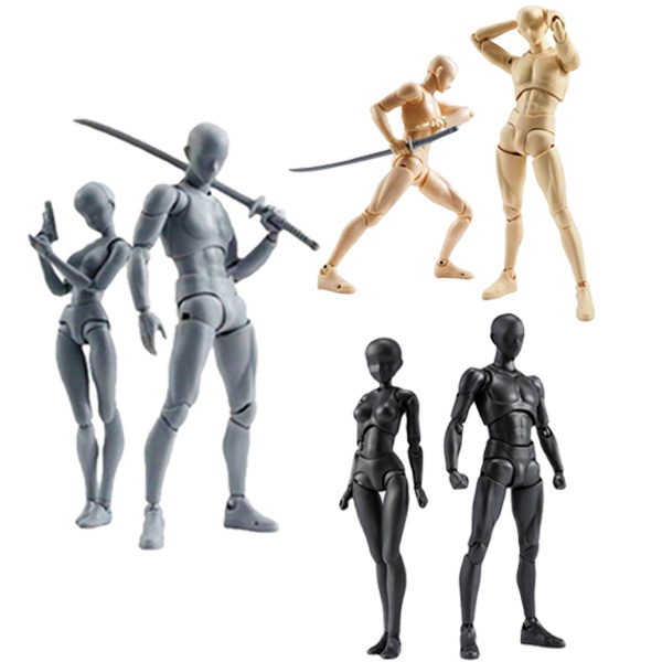 Drawing Figure for Artist,Body Kun Figure Drawing Mannequin Female/Male  Anime Action Figure Desktop Decorations for Painting-7inch/18cm(Female,Grey)