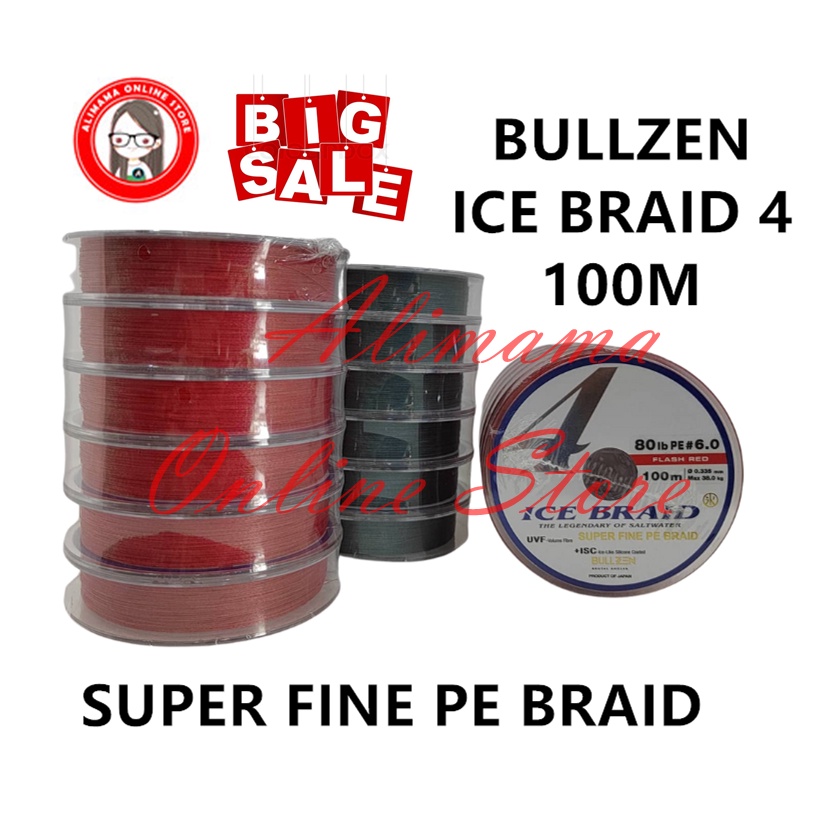 BULLZEN 100M ICE BRAID 4 SUPER FINE PE BRAID LINE X4 4X TALI PANCING