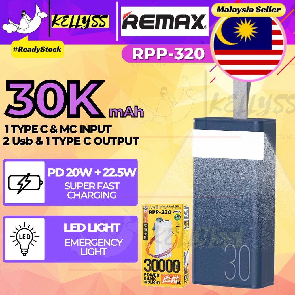 Remax Powerbank 30000mah Power Bank Fast Charging LED Light Type-C 20W ...