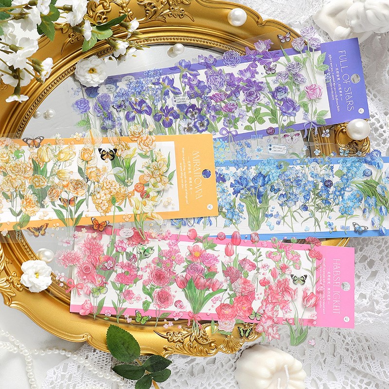 6 Sheets Nature Flowers Decorative PET Waterproof Sticker Scrapbooking ...