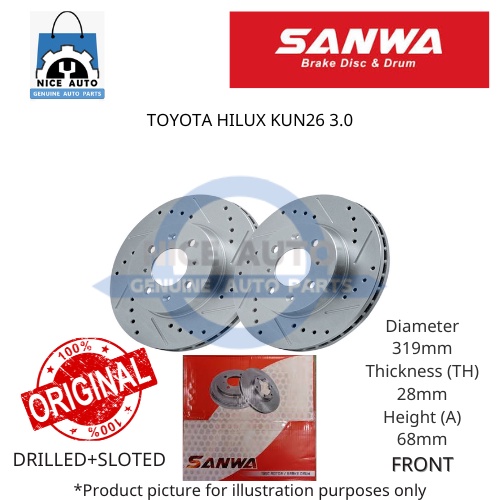 TOYOTA HILUX KUN26 3.0 (FRONT) BRAKE DISC ROTOR(DRILLED+SLOTED) -BRAND ...