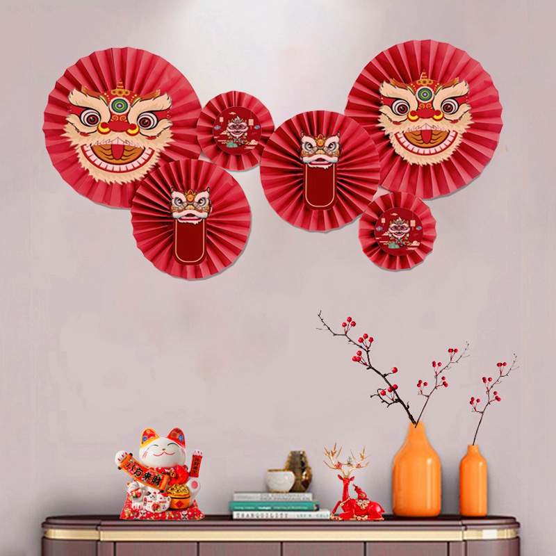 2023 New Year Wall Decor Creative Lion Fan WallMounted Decor Set Festival Decor Shopee Malaysia