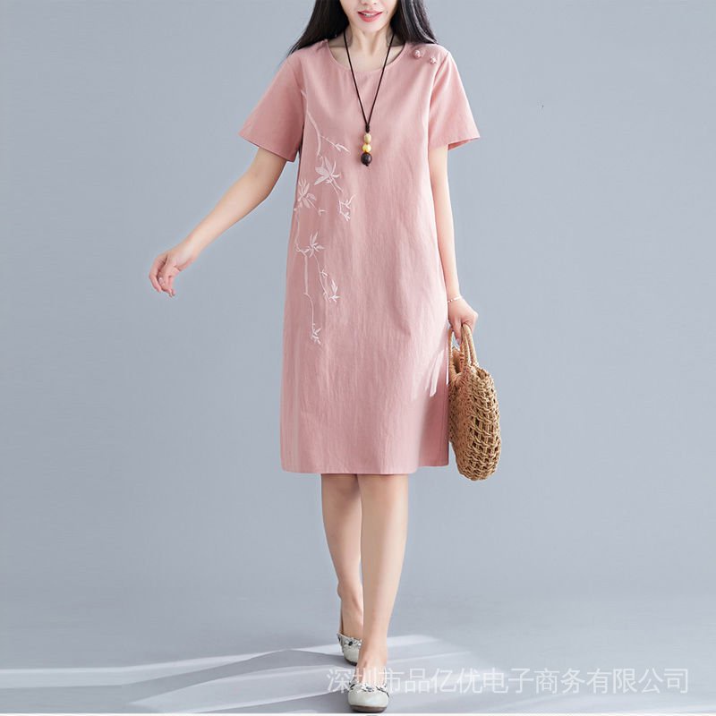 J18👗👗Cotton Linen Embroidered Dress Women's Summer New Ethnic Style ...