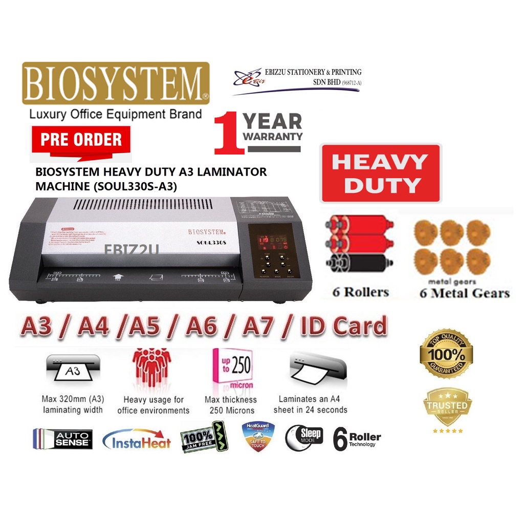 BIOSYSTEM HEAVY DUTY A3 LAMINATOR MACHINE (SOUL330SA3) (Laminator