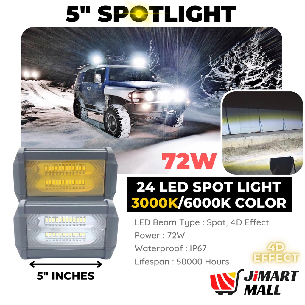 5INCH 4D SPOT LIGHT 24 LED 4x4 Waterproof Off Road Fog Lamp Sport Light ...