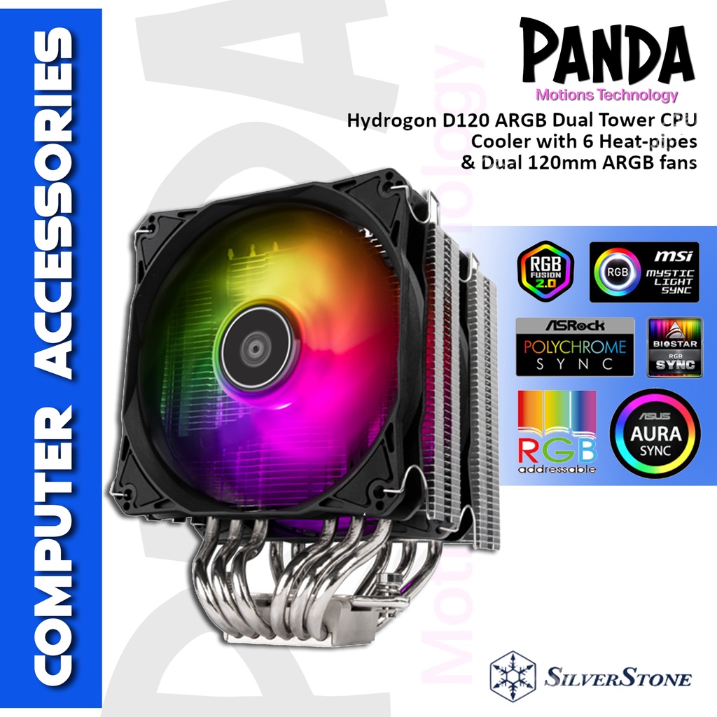 SilverStone Hydrogon D120 ARGB Dual Tower CPU Cooler with 6 Heat-pipes ...