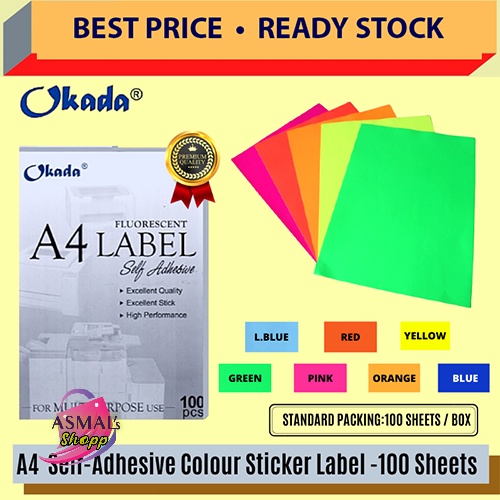 A4 Florecent Colour Label 100's / Colour Label / A4 Sticker label ...