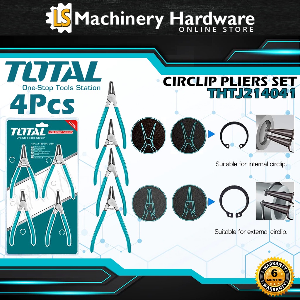TOTAL 4 Pcs Circlip Pliers Set, to Install / Mount or Remove Circlips