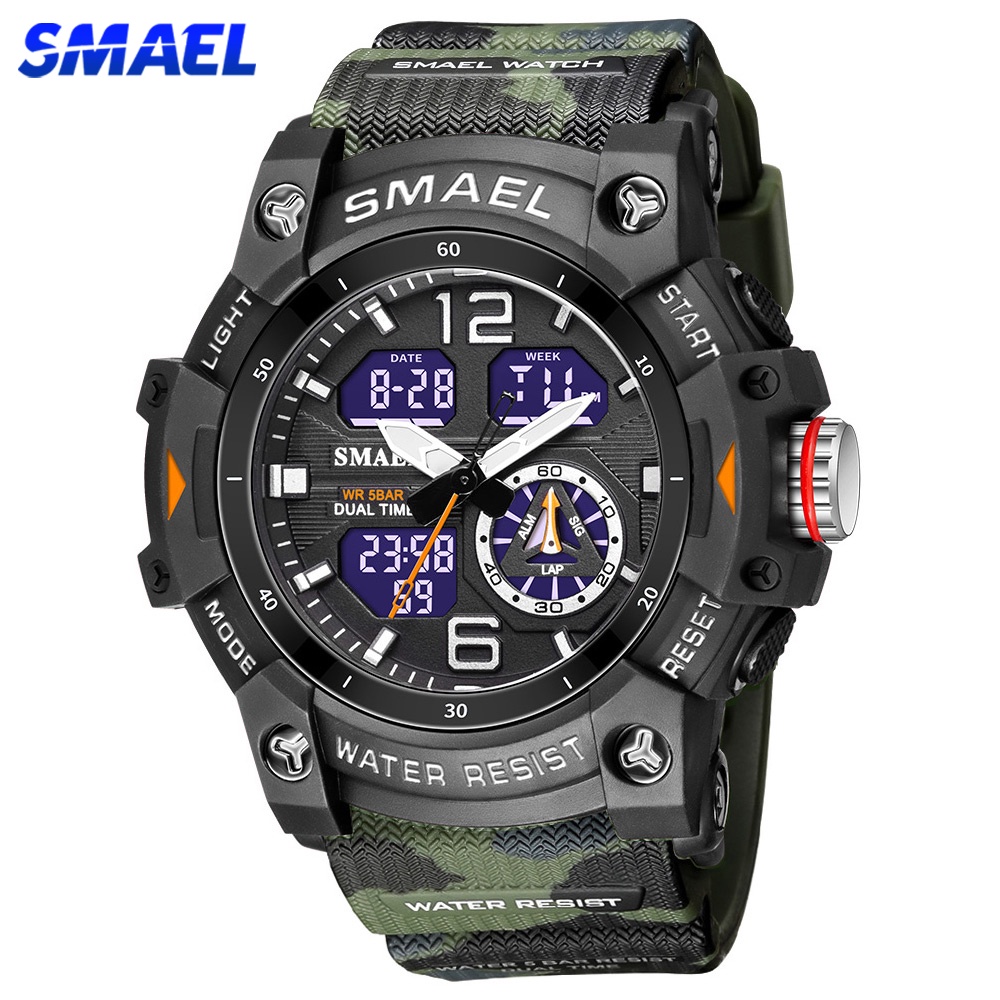 SMAEL New Digital Analog Sports Watches For Men Luxury Camo PU Strap ...