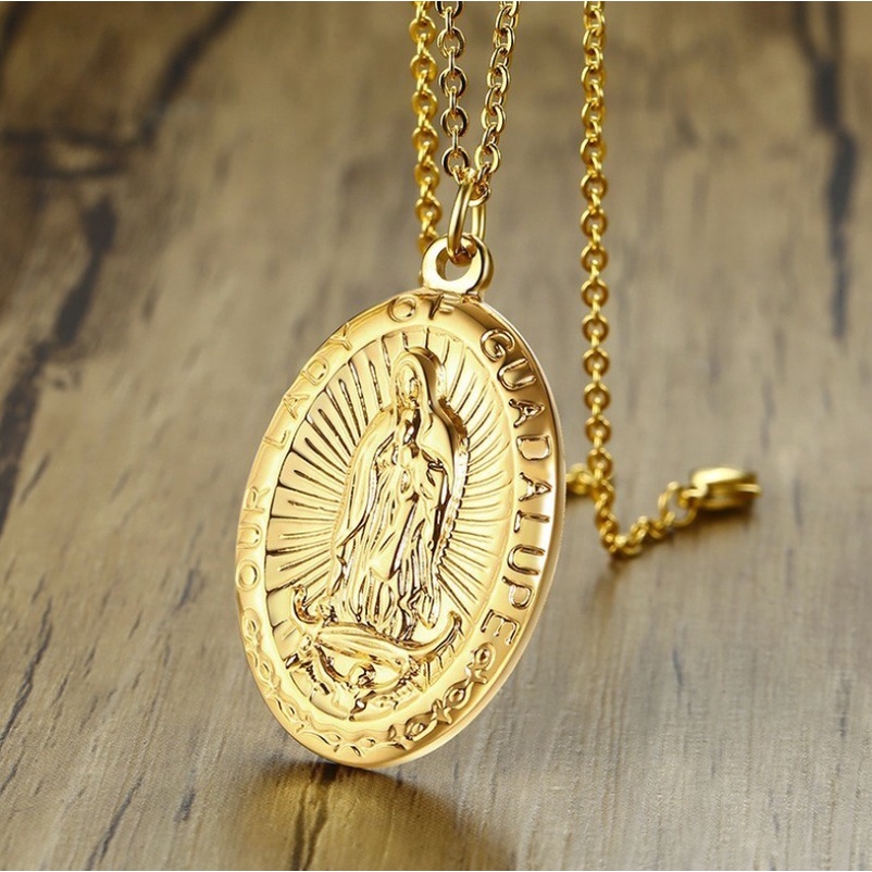 Our Lady of Guadalupe Medal Pendant Necklace for Men Gold Tone ...