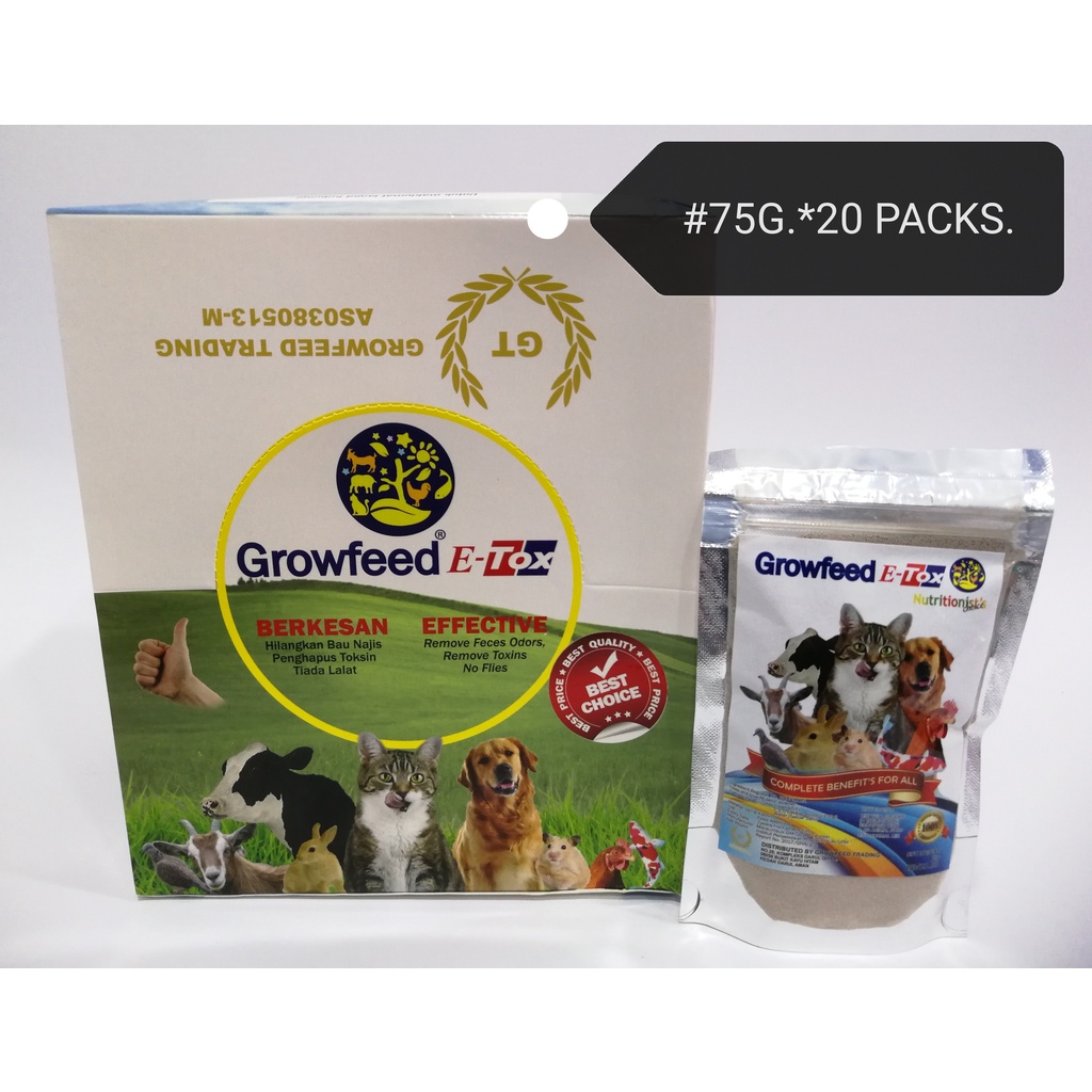 (20Packs) GrowFeed ETox 75gram Cat Dog Pet Livestock Odor Control Supplement Kucing Anjing