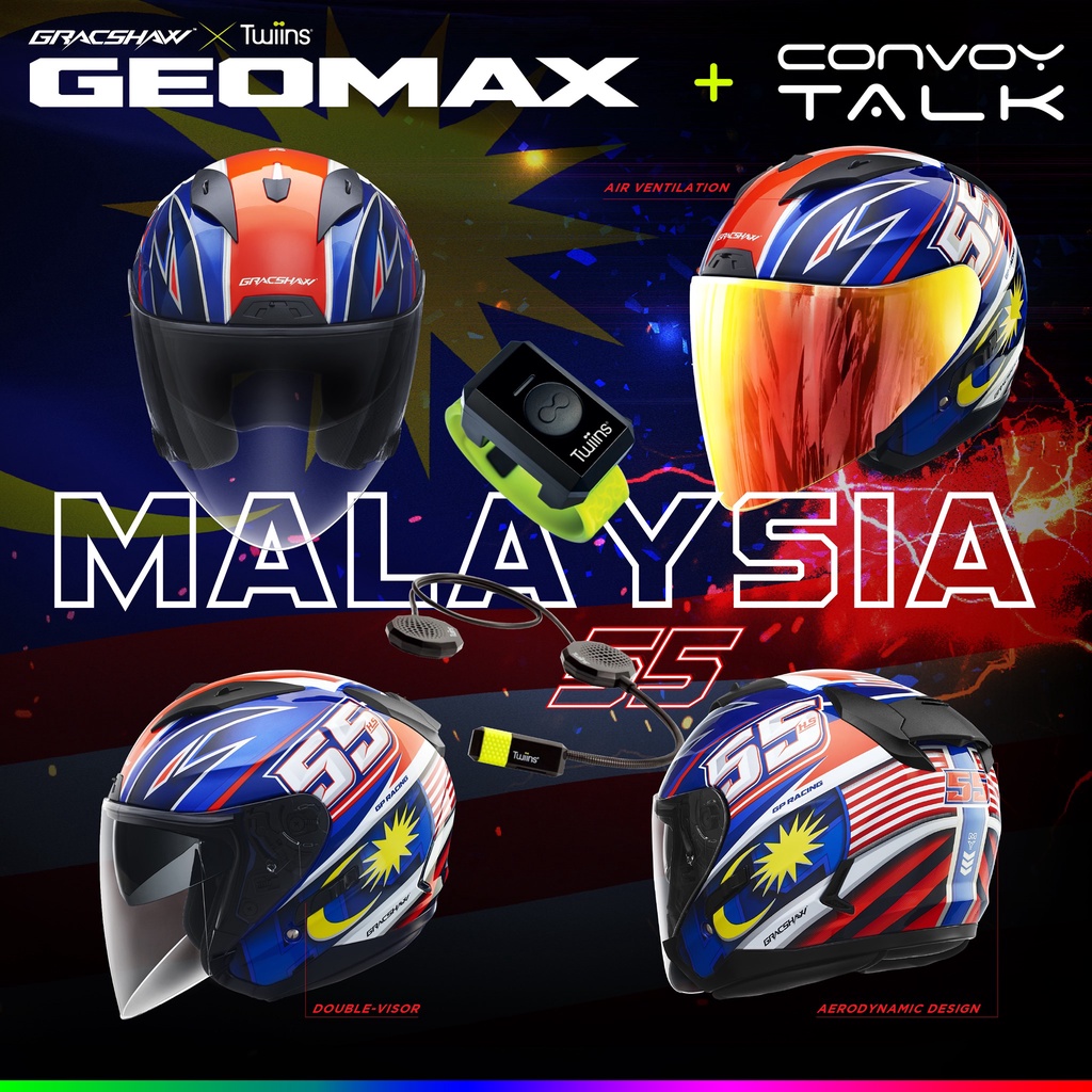 Gracshaw Helmet Geomax G555 Malaysia Double Visor/Open Face Helmet