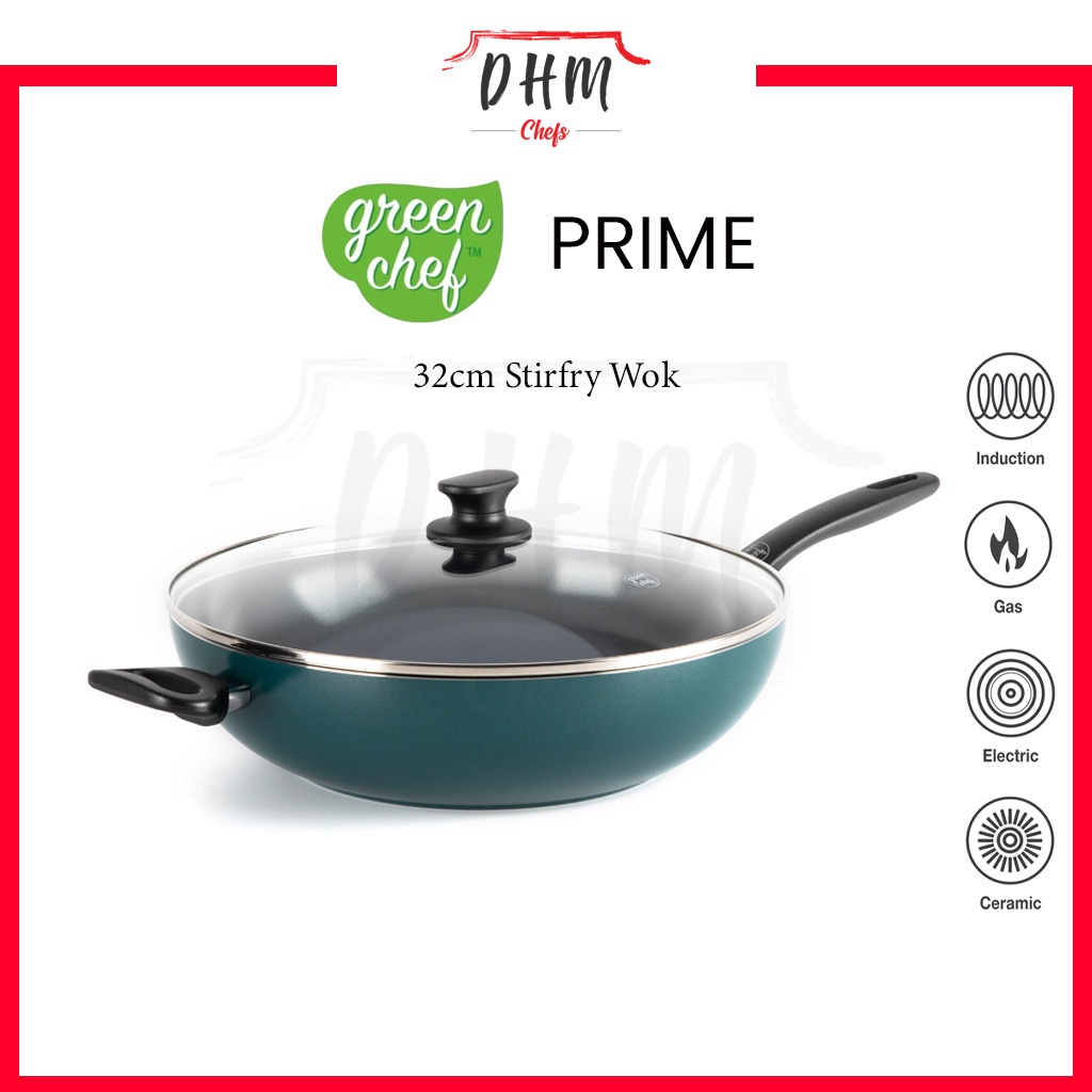 Green Chef by GreenPan 32cm Prime Collection Stirfry Wok with Lid
