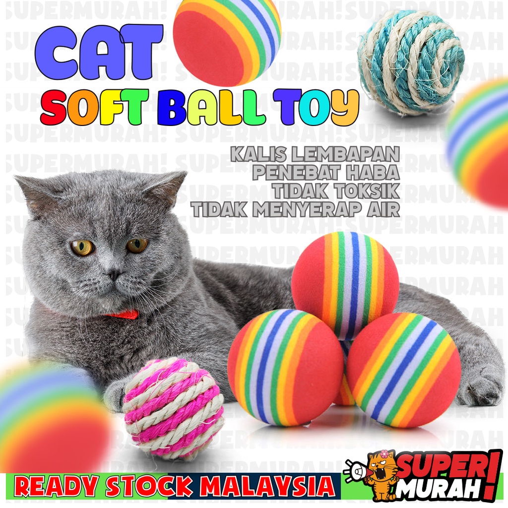 [Bola Mainan Kucing] Pet Toy Soft Foam Rainbow Ball 3.5cm Play Ball Pet ...