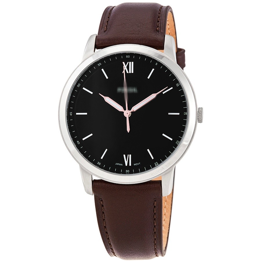 Authentic Men Minimalist Black Dial Brown Leather Watch FS5464 Jam